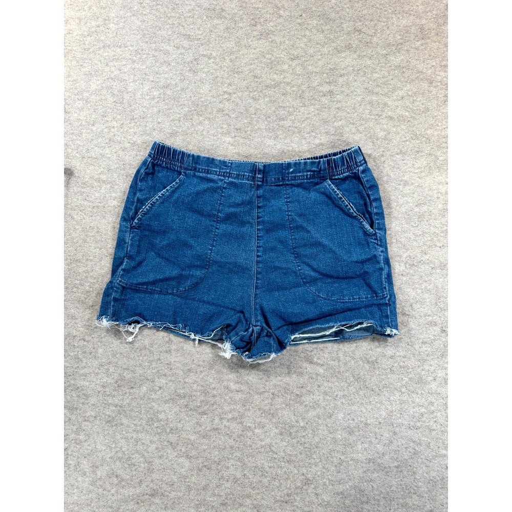 Croft & Barrow Denim Shorts Womens Medium Blue Elastic Waist Pull On Raw Hem